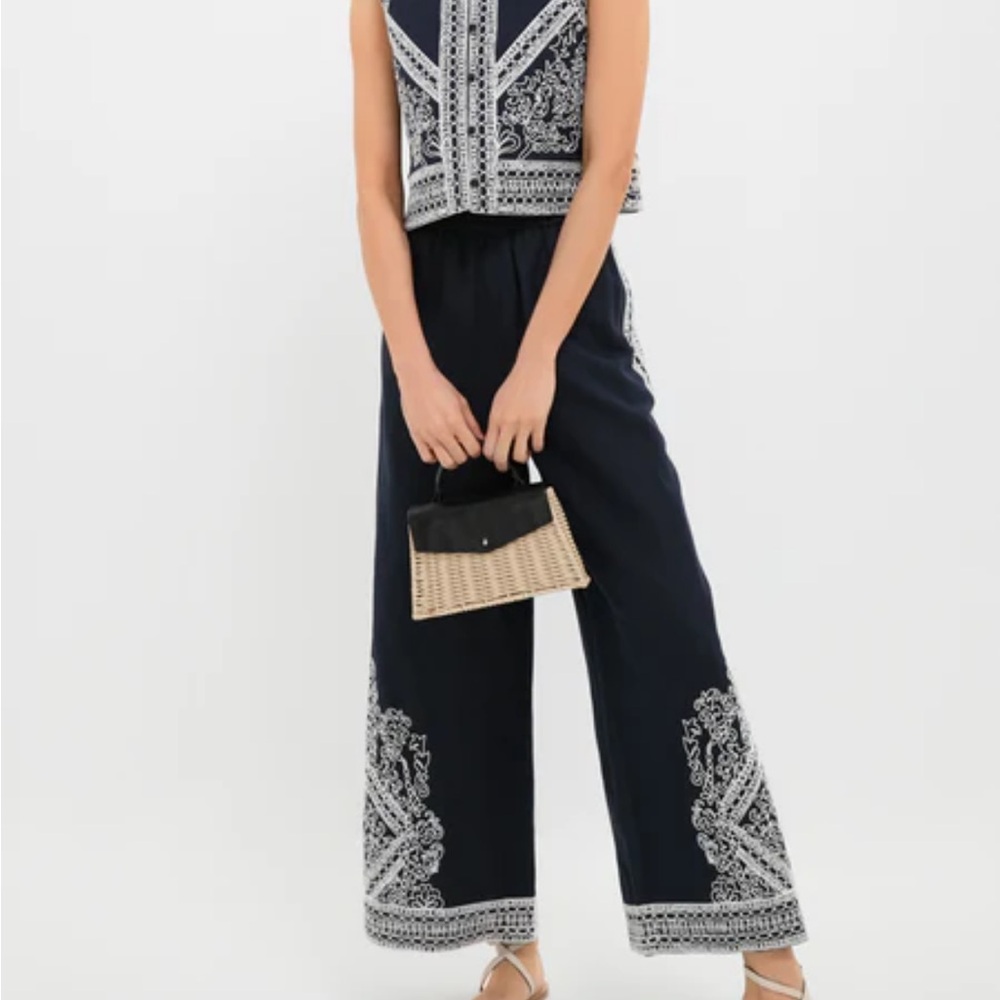 Tuckernuck Navy Straight-Leg Pants with White Bandana Print